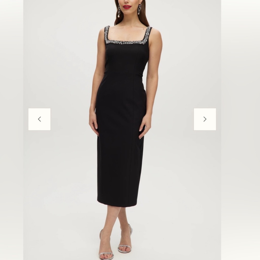 Camila Coelho Revolve Rhinestone Straps Fitted Black Midi Dress Nwt
